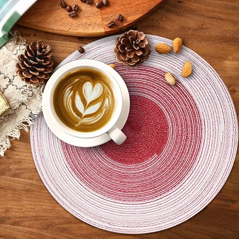 Inyahome Round Woven Cotton Placemat for Dining Table Mats Kitchen Accessories Home Decor Non-Slip Indoor Outdoor Set De Table