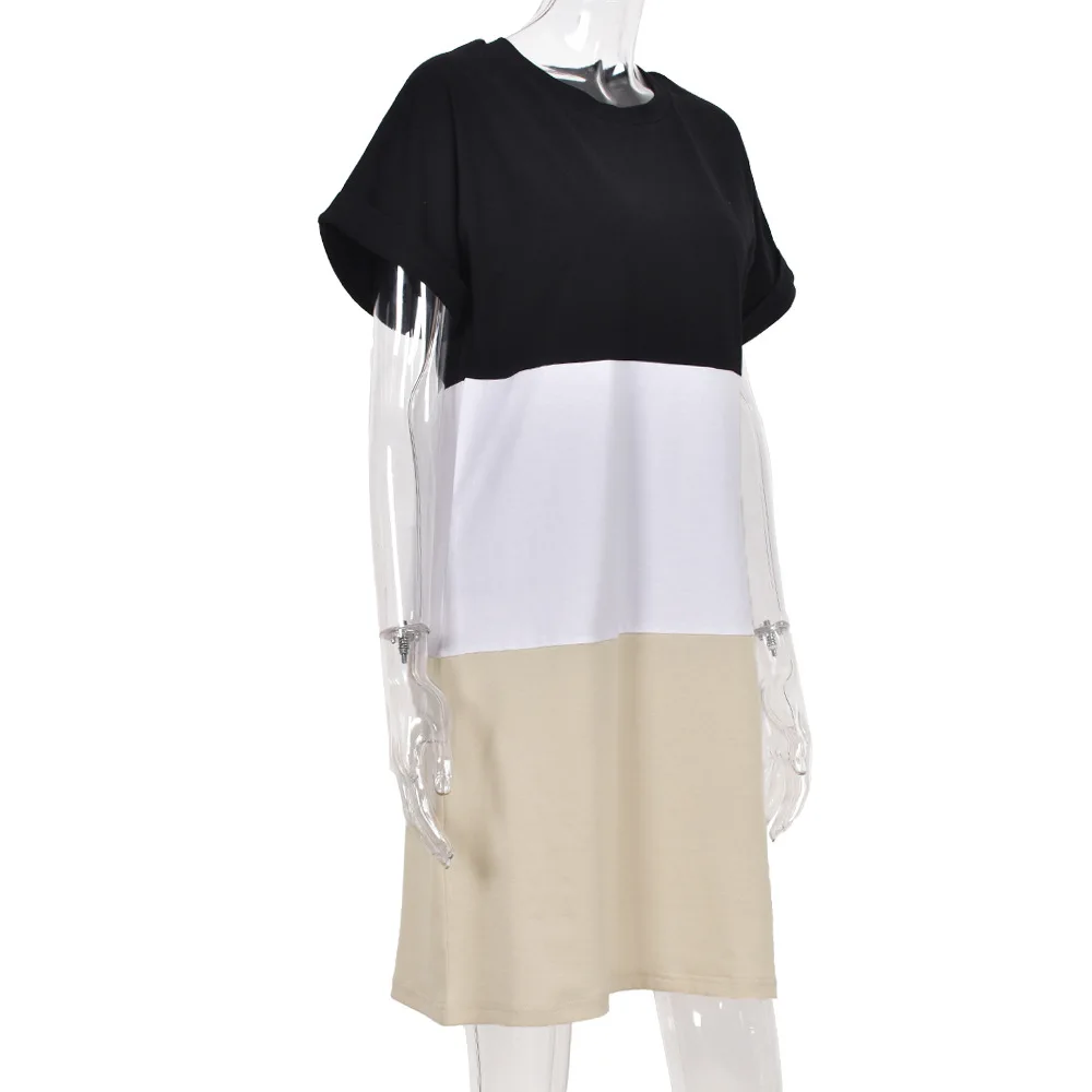 

2021 Woman Dress Black White Skirts Summer Contrast Color Casual Short-sleeved Striped Dresses Women's Clothing