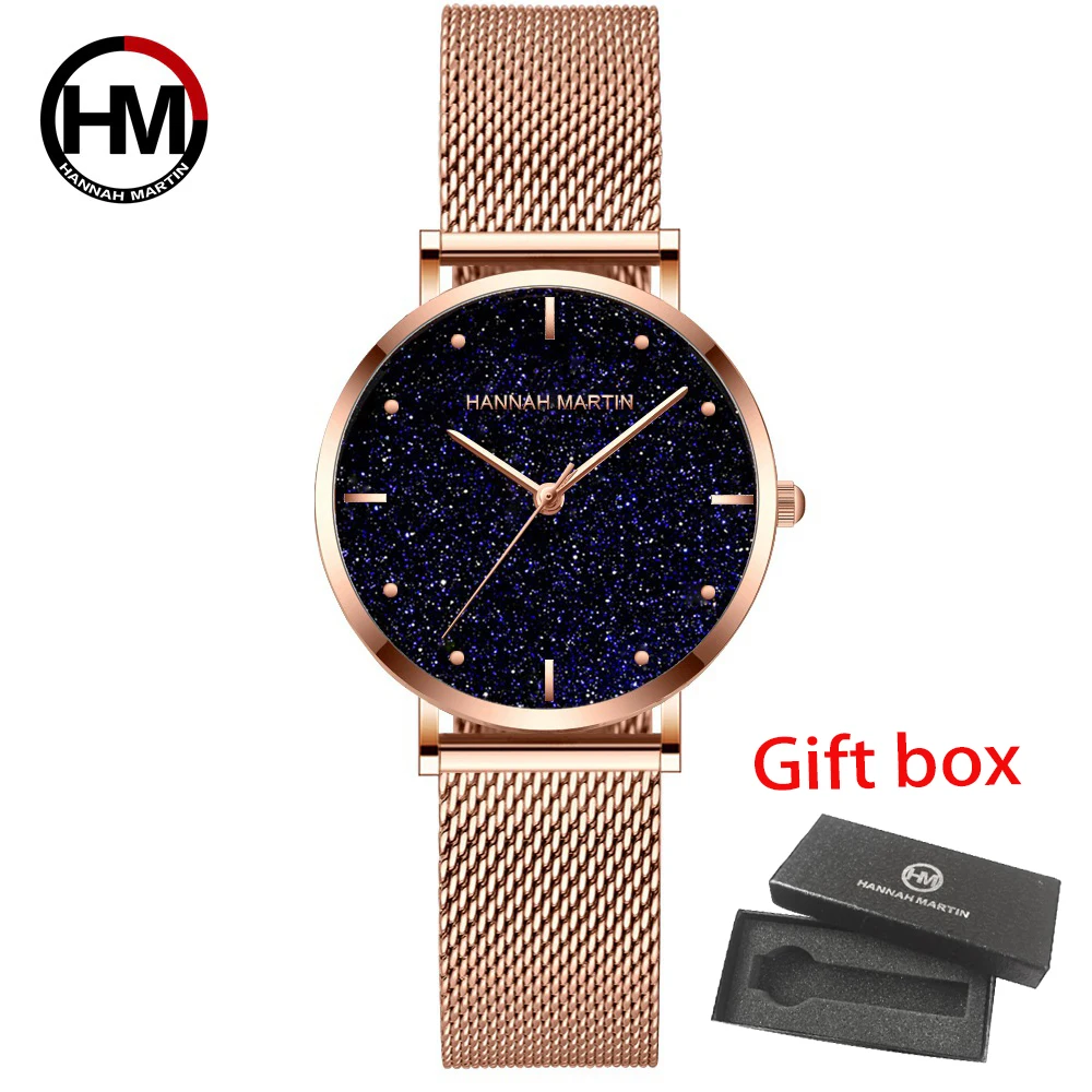 

Hannah Martin New Design Model Arrival Japan Quartz Movement Stainless Steel Wristwatch Moon Stars Night Flash Watches for Women