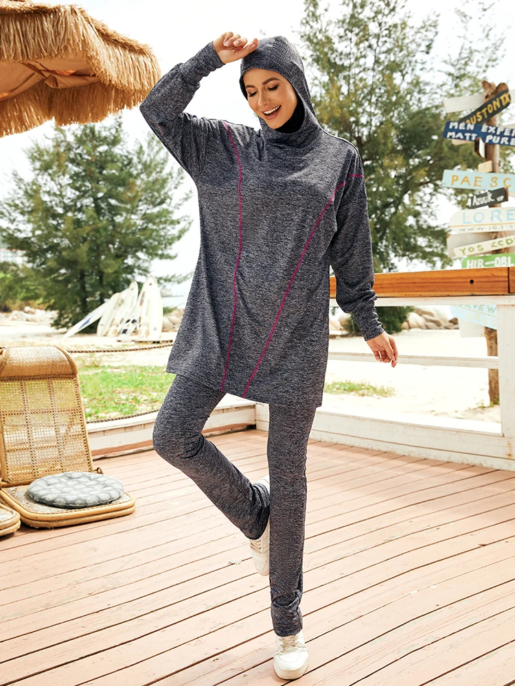 

2022 New Modest Active Wear Hijab Design Loose Muslim Sports Wear Clothing Set Islamic Running Active Wear Sets Outgoing Yoga