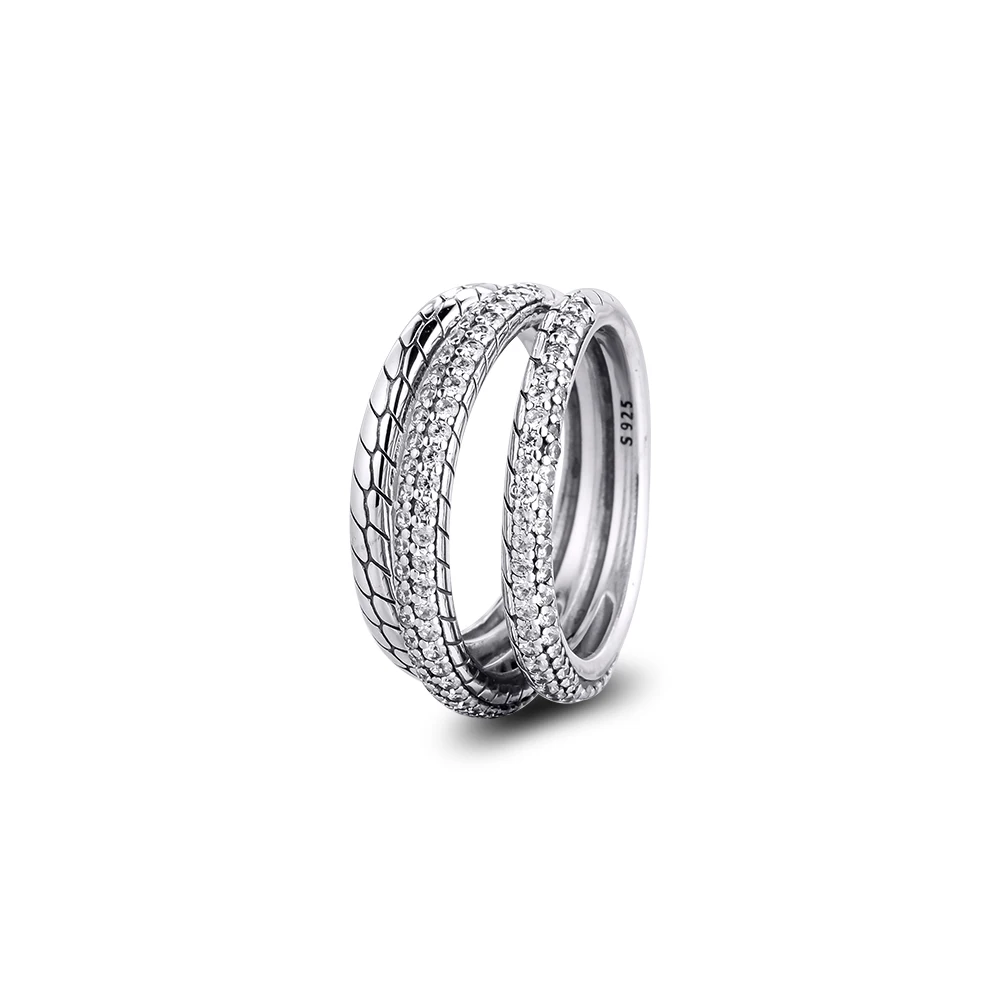

Triple Band Pave Snake Chain Pattern Rings 100% Authentic 925 Sterling-Silver-Jewelry Free Shipping
