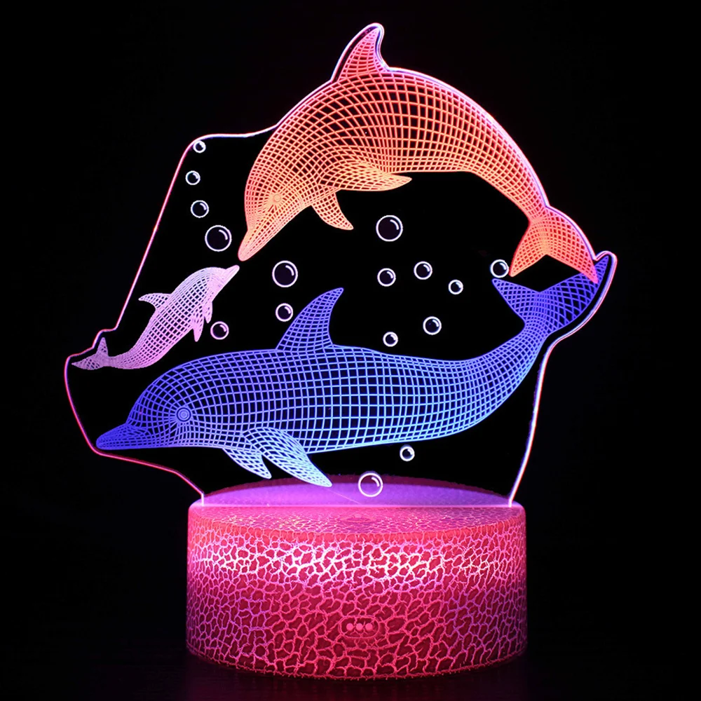 

3D Visual Night Light Dolphins Design Light Home Decor Lamp Bedside Touch Lamp