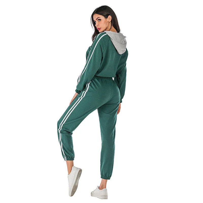 

Ymwmhu 2021 Autumn Two Pieces Sets Women Clothing Solid Striped Crop Sweatshirt Long Sport Pants Casual Outwear Tracksuit
