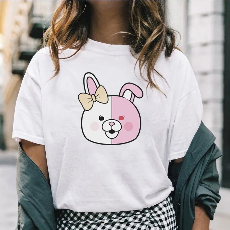 

Футболка женская с рисунком из аниме «данганронпа Монокума», милая Повседневная хлопковая уличная одежда с коротким рукавом и графическим ...