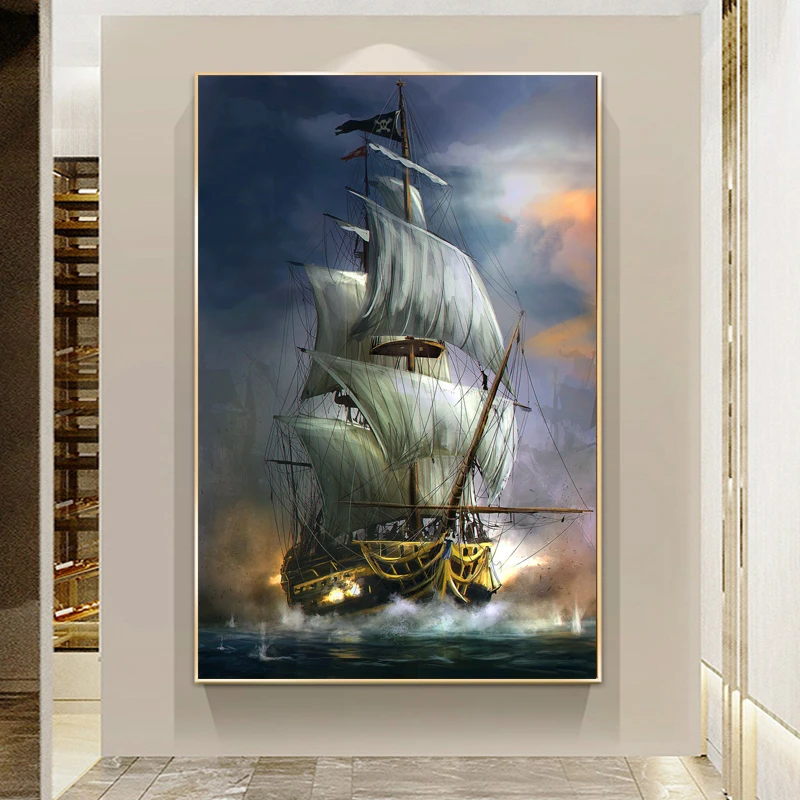 

Paintings for Living Room Abstarct Boat Canvas Picture Vintage Oil Painting On Canvas Wall Loft Decor Poster Prints Frameless