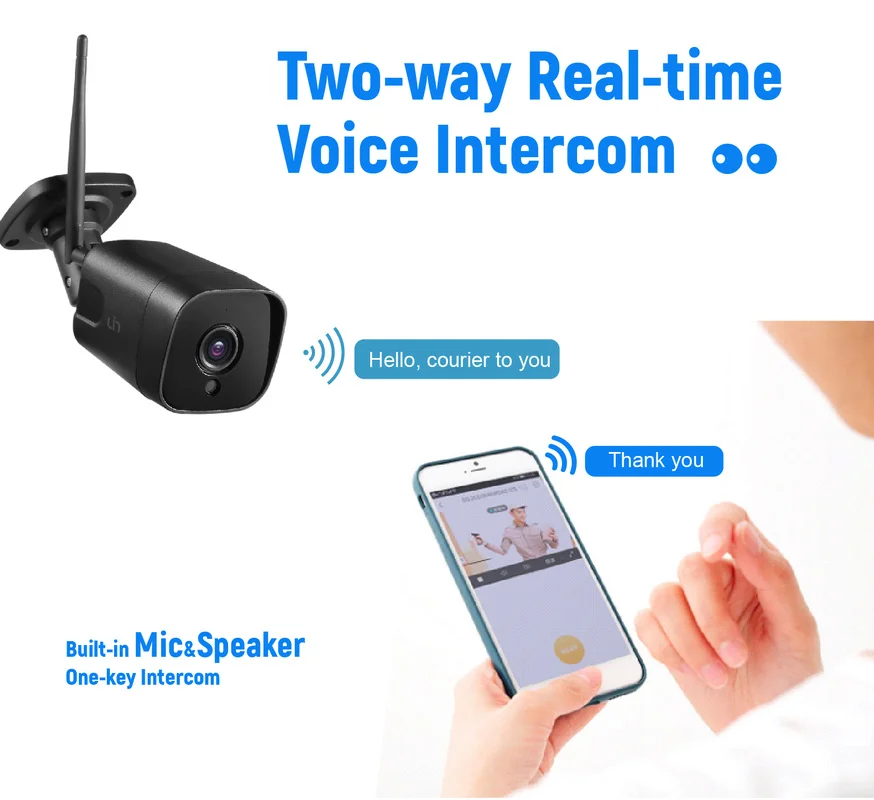 

UIN 2MP WiFi IR Security CCTV Camera Indoor/Outdoor Two-Way Audio Mic & Speaker Onvif 25m IP66 Wireless Camera Support SD 128G