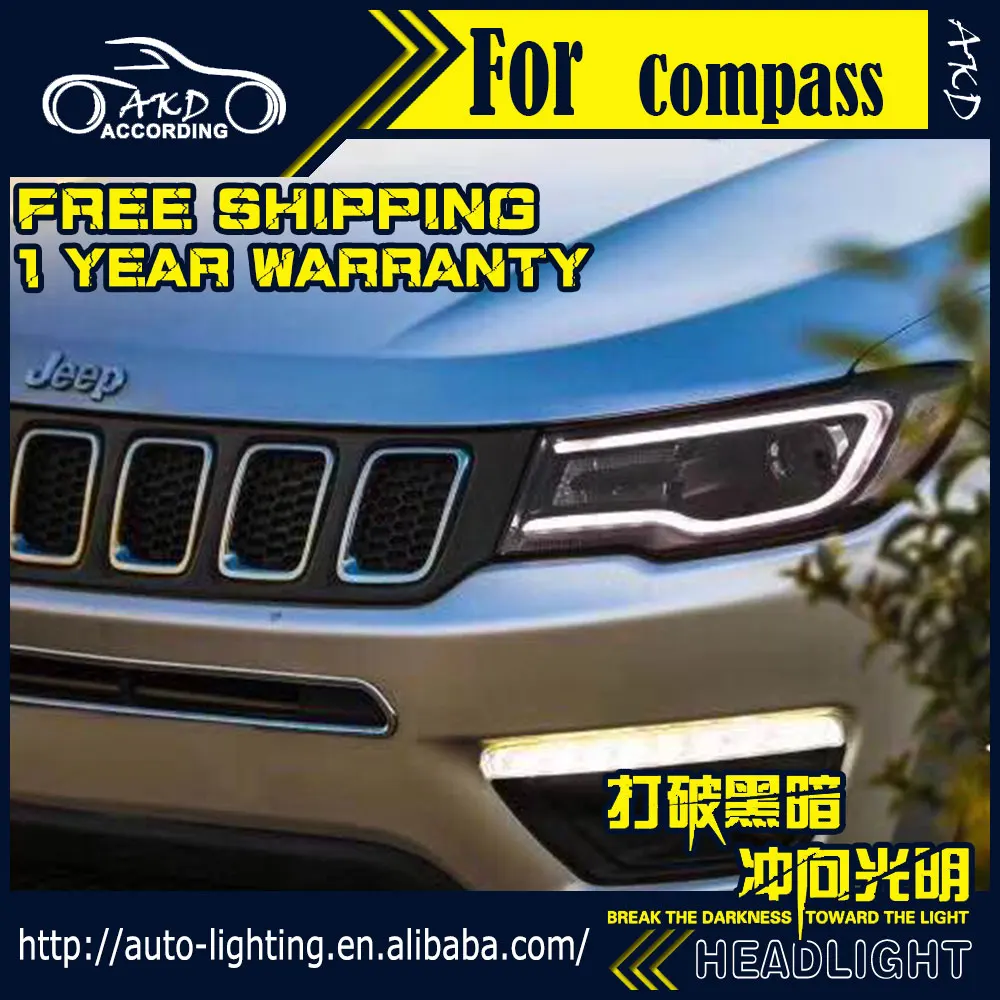 Автостайлинг AKD фара для Jeep Compass фары 2017-2018 Новый компас светодиодная H7 D2H Hid