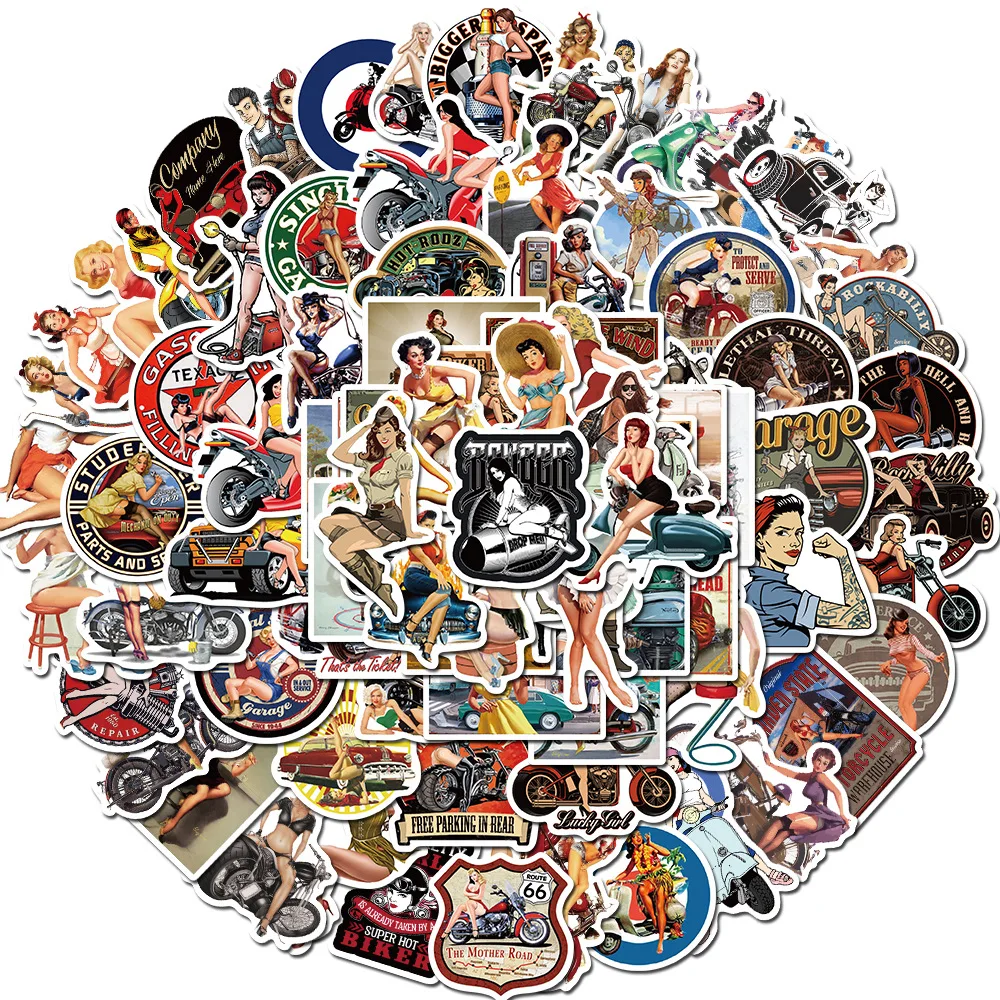 1050100pcs classic retro girl stickers motorcycle laptop guitar luggage waterproof graffiti sticker decal kid classic toys free global shipping