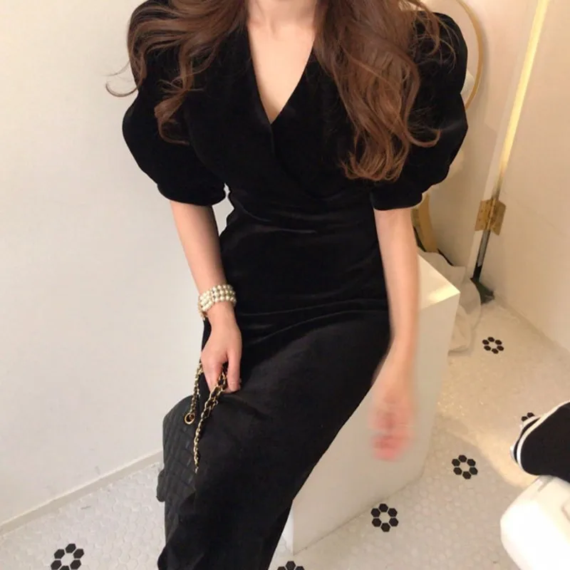 Elegant Spring Summer Dress Women French Style Fashion Sexy Velvet Vestidos Robes | Женская одежда