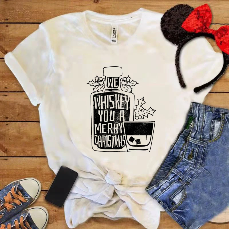 

Женская футболка «Мы виски вам счастливого Рождества», женские готические праздничные Топы с коротким рукавом, подарок для любимого виски