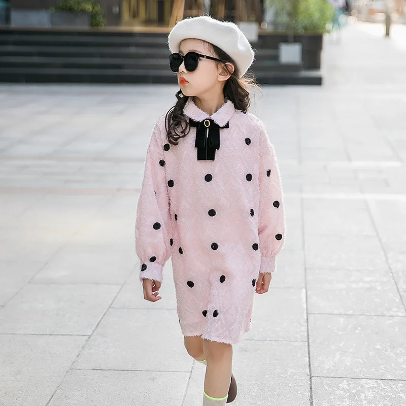 princesas toddler girl dresses cream pink polka dot dress with long sleeve 4-14Y elegant fall clothes girls autumn outfit | Детская