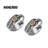 soqmo 925 sterling silver solid brass flying eagle feather earring jewelry for men women party trendy statement sqm032