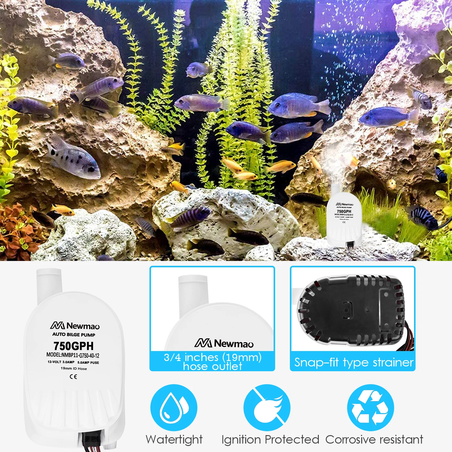 Погружной автоматический откачивающий насос 750 Гал/ч 24 В постоянного тока