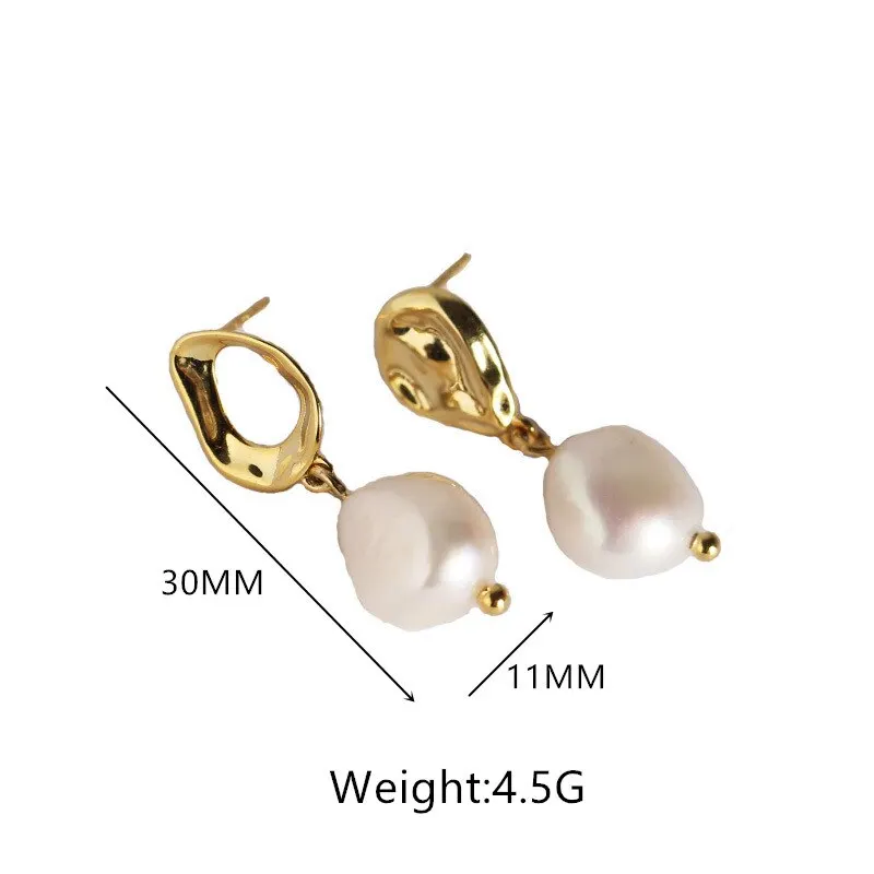 

A00790 High Quality Asymmetric Geometry Natural Pearl Drop Earrings For women Real 100% 925 Sterling Silver Fine Jewelry