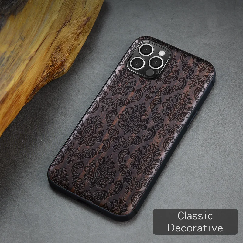 

Carveit Ebony Wood For iPhone 7 8 Plus 12 Mini 13 11 Pro Max X XS XR SE2020 Silicon Bumper Case Phone Protective Back Cover Hull