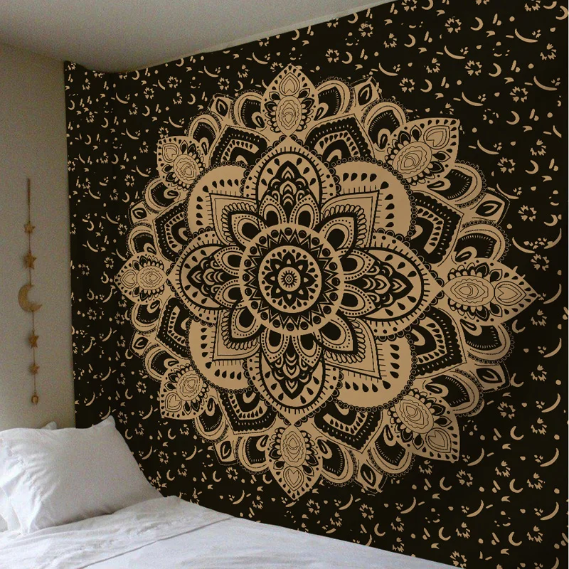 Индийский гобелен с мандалой Настенный декор в стиле бохо психоделический