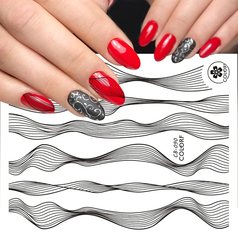 ZRUIXIA стикер для дизайна ногтей Лазерная золотая металлическая полоса волнистая