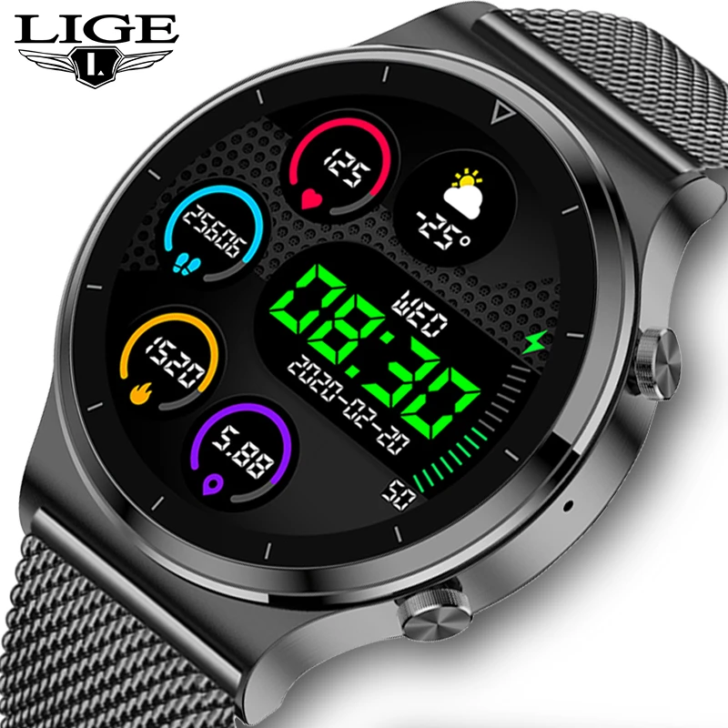 

LIGE 2021 New Men Smart Watch Bluetooth Call Sports Watch Heart Rate Blood Pressure Sleep Waterproof Smartwatch Men Часы Mужские
