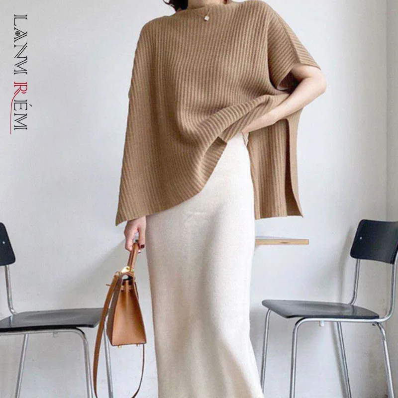 

LANMREM 2022 весна зима Корейская версия свободный вертикальный вязаный свитер Топы накидка драпированные плечи Женский пуловер 2W322