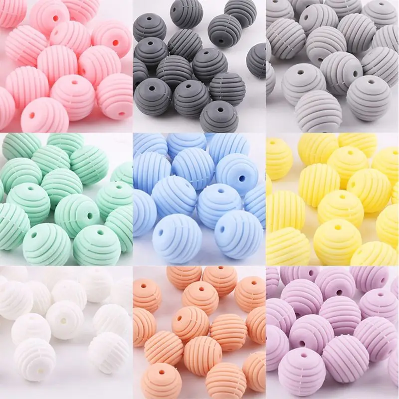 

10 Pcs/pack Silicone Balls Baby Teething Spiral Round Beads DIY Necklace Infants Teether Pacifier Chain Accessories #905