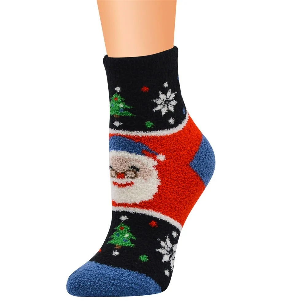 Забавные повседневные рабочие носки Рождественский принт коралловый флис