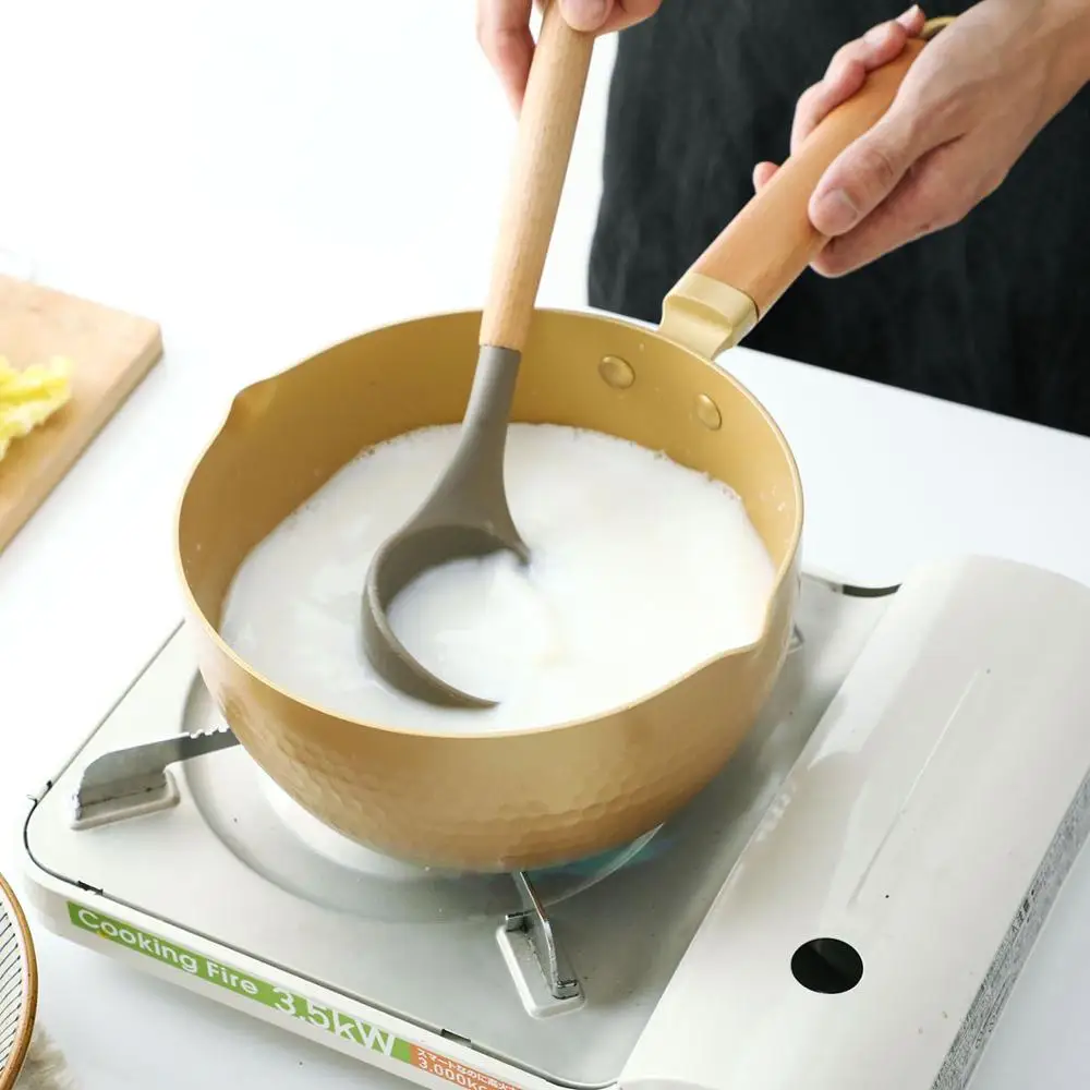 20 см Алюминий сплав молочный горшок с деревянной ручкой + Стекло крышками