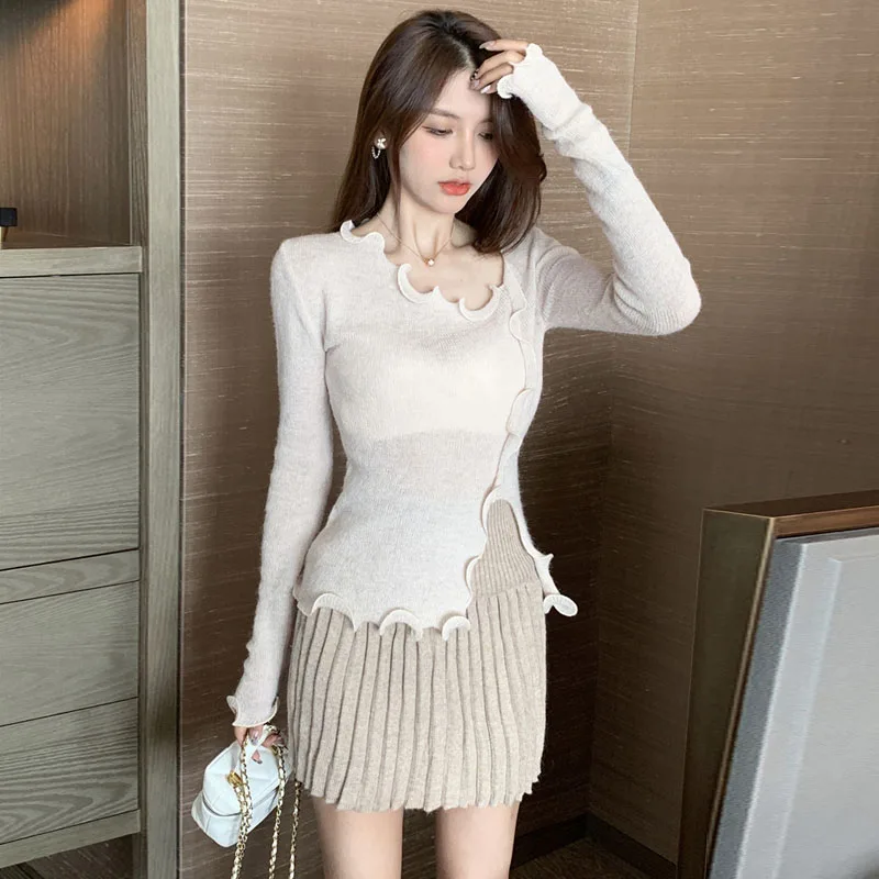 Осенне-зимний мохеровый свитер Женская облегающая пикантная вязаная рубашка