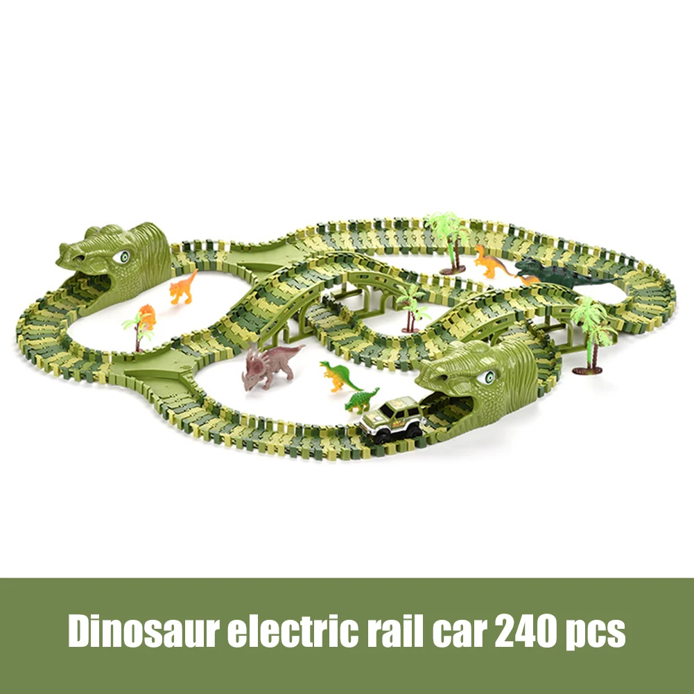 

New Flexible Bend Race Track Car Toys Race Train Roller Coaster DIY Dinosaur Electric Railway Car Gift for Children