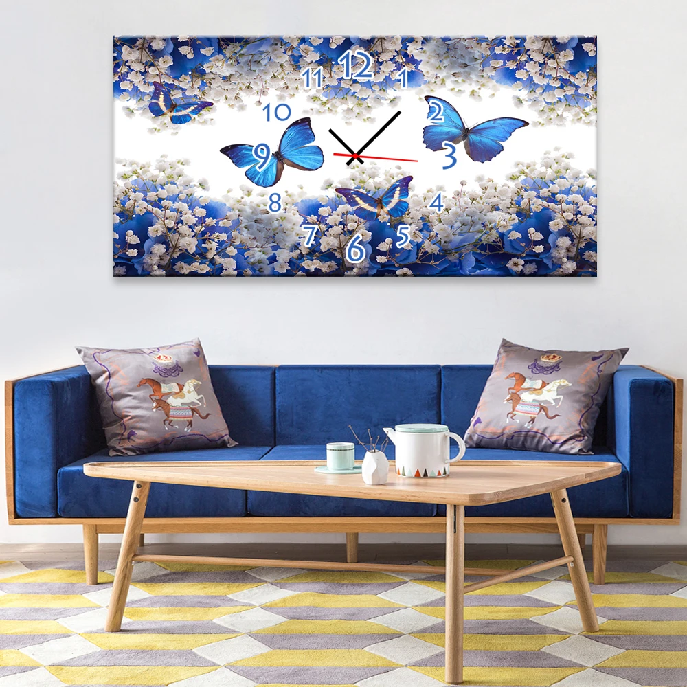 

E-HOME голубая бабочка часы в холст 1 шт. настенные часы 21032503