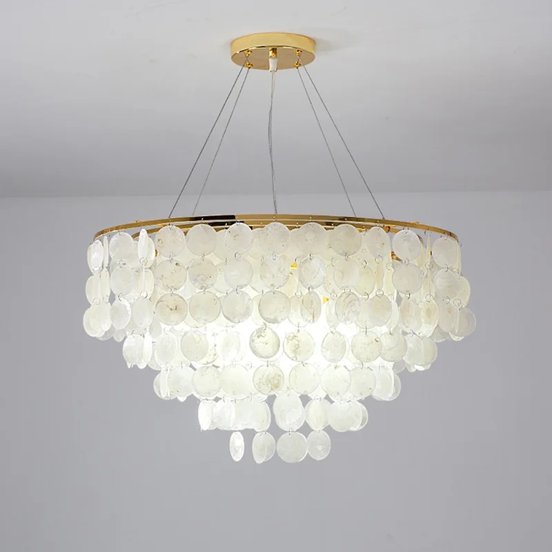 

Shell Chandelier Gold Chrome Metal Living Room Restaurant Hanging Light Fixtures Hotel Hall Hanglamp Luminaire Suspension