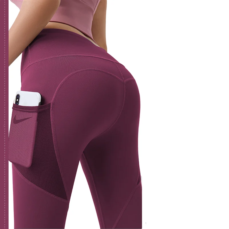 Summer Mesh Side Pocket Nine Point Yoga Pants Women Fast Dry Stretch Fitness Leggings Breathable Running Sports Trousers Mujer