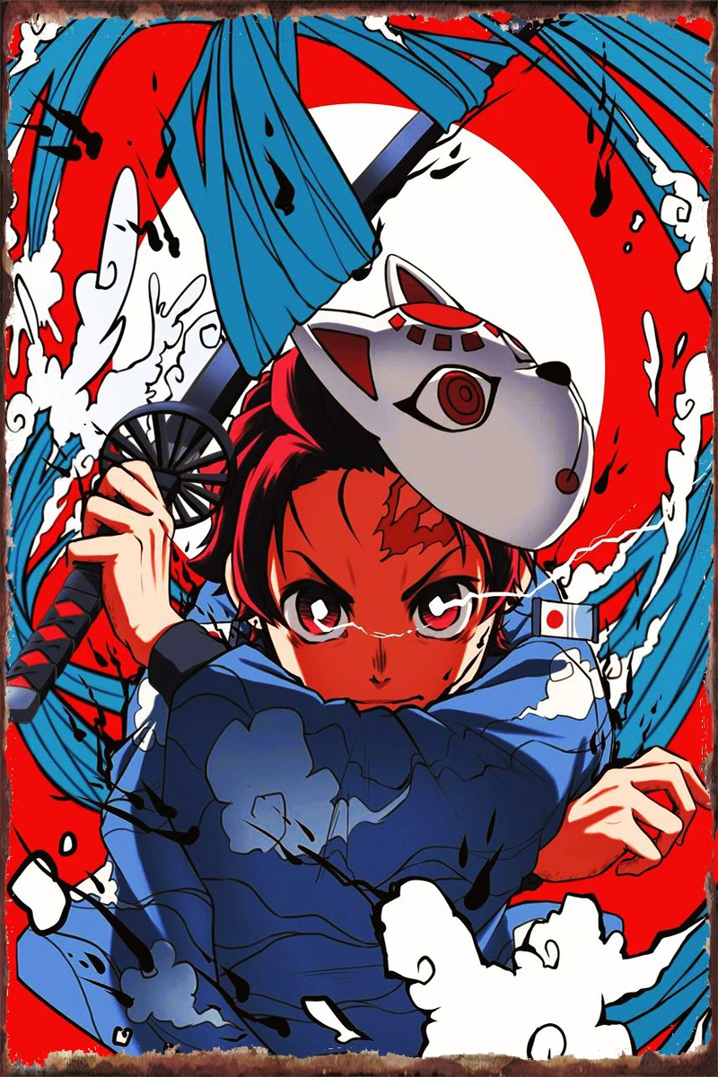 

Винтажный металлический знак Kimetsu No Yaiba, жестяные таблички, Настенный декор, украшение для комнаты в стиле ретро, мужская пещера, кафе, паб, до...