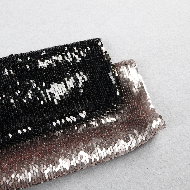 

VC Free Shipping 2020 Fish Scale Sequins Vestidos Sexy Hollow Out Long Sleeves Bodycon Dress Celebrity Party Bandage Dress