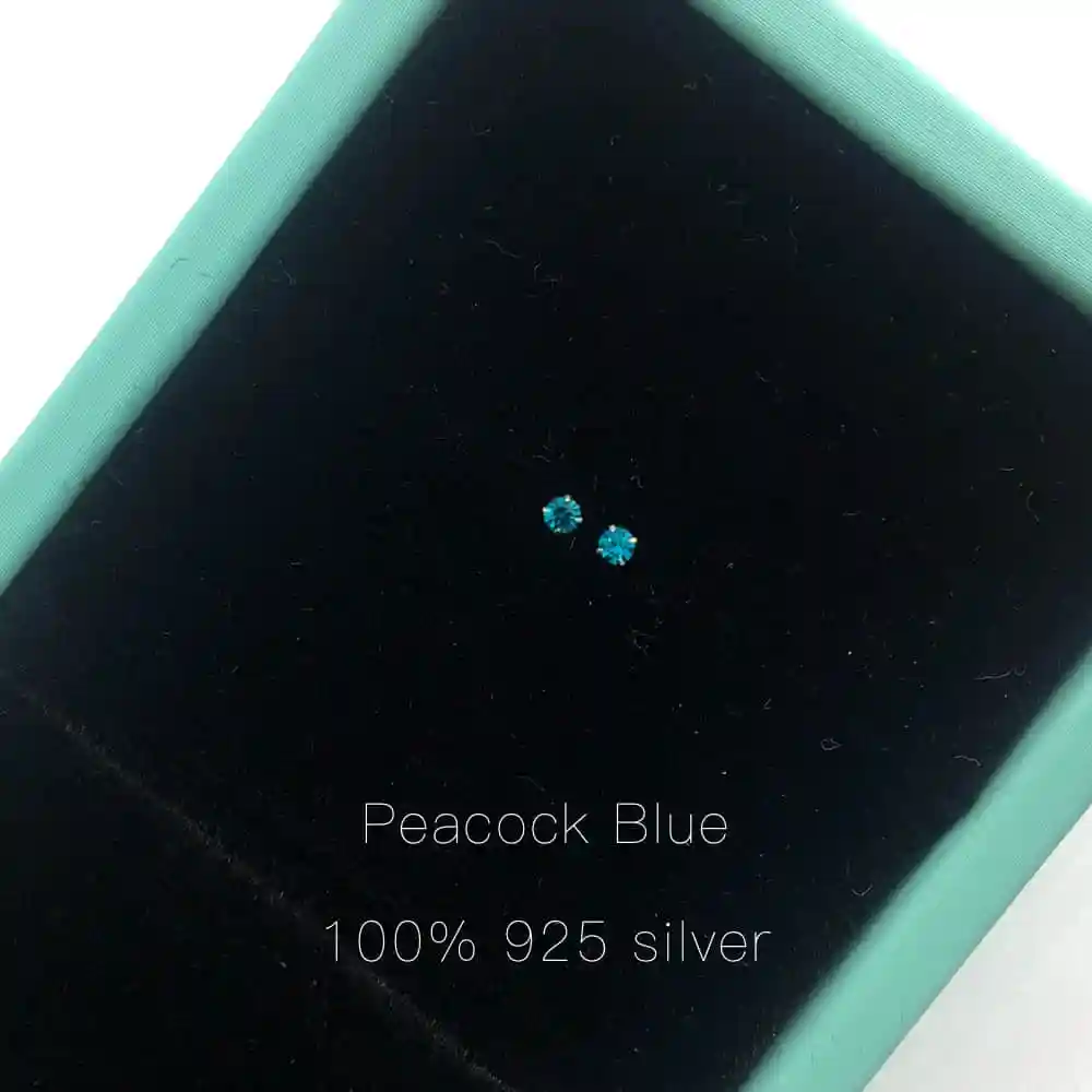 Peacock blue Новое поступление, 925 пробы серебряные натуральные ювелирные изделия ручной работы, милые круглые модные серьги-гвоздики для женщин, подарки - Цвет камня: Peacock blue