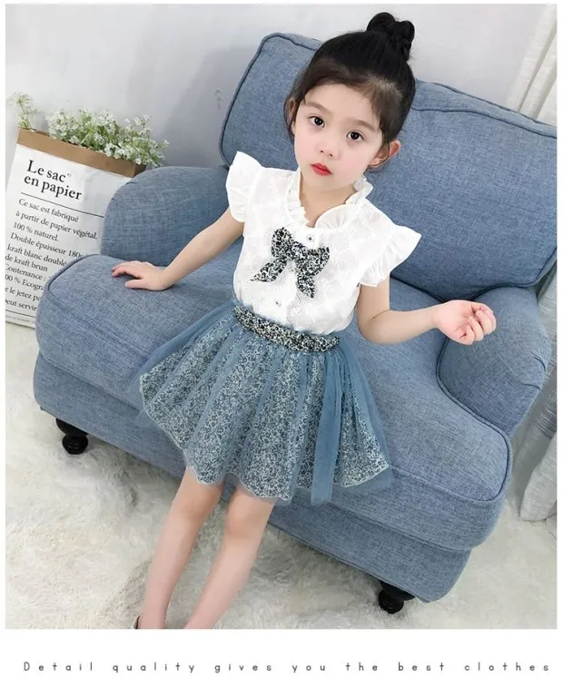 

Girls Clothing Sets New Summer Sleeveless T-shirt+Print Bow Skirt 2Pcs for Kids Clothing Sets Baby Clothes Outfits Gift