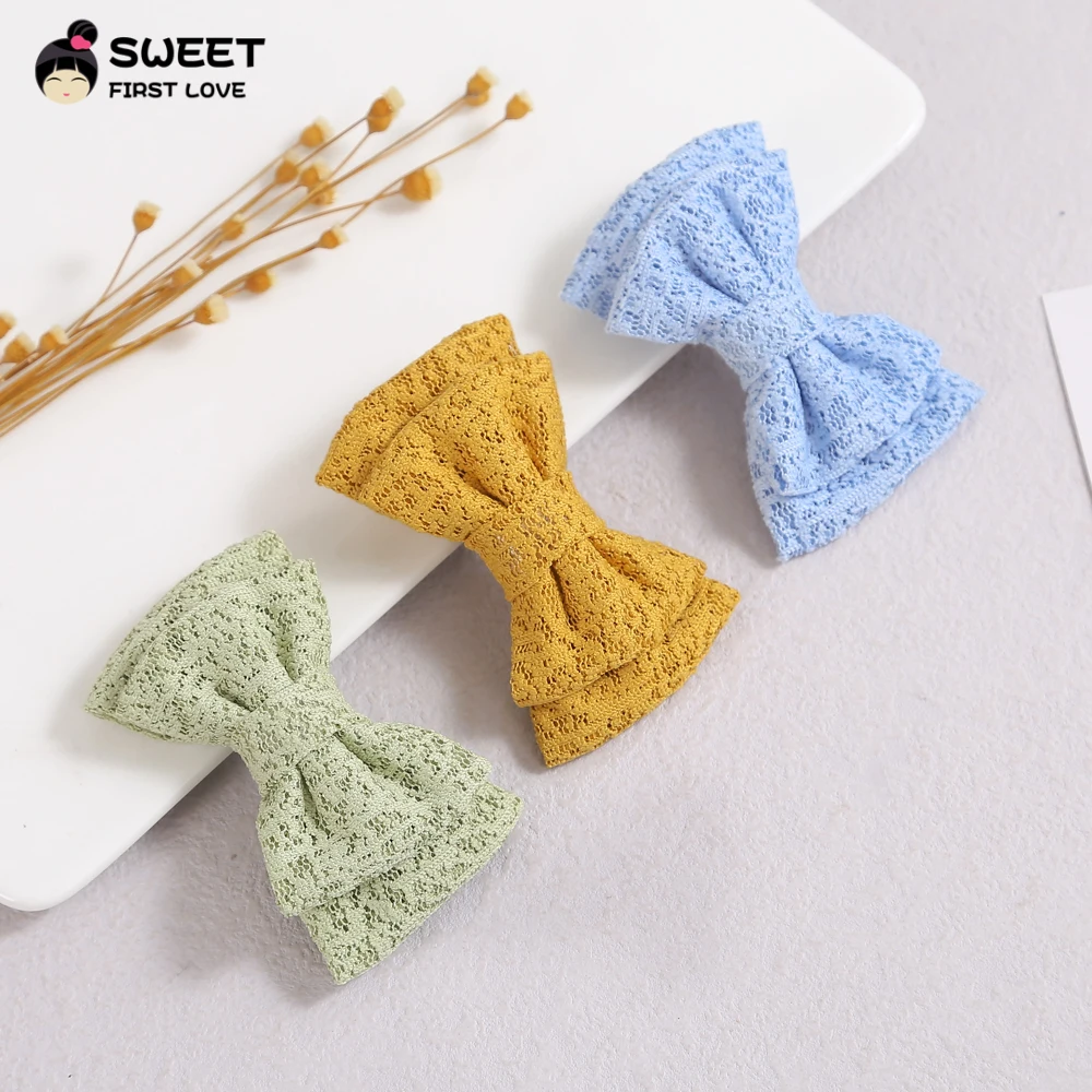 Детские заколки для волос с двойным бантом кружевные маленьких девочек милые