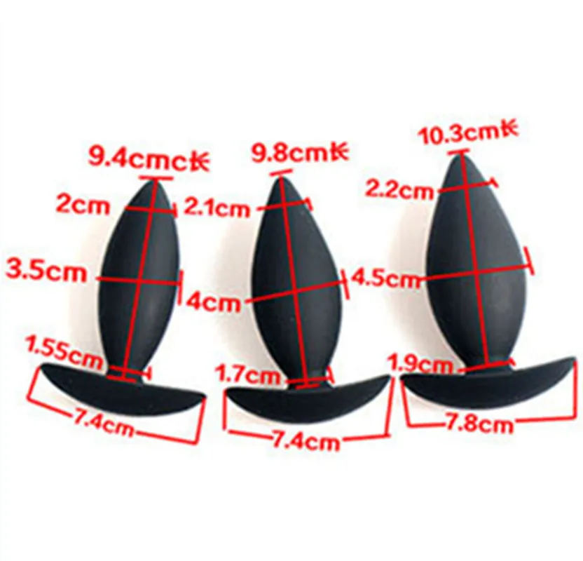 Большая силиконовая Анальная пробка расширитель черная гладкая с 6 размерами