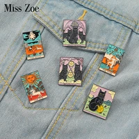 tarot enamel pins custom sun moon stars gothic mysterious cat brooches lapel badges bag punk dark witch jewelry gift for kids