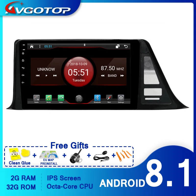 AVGOTOP автомобильный DVD плеер GPS Android 10 для TOYOTA CHR мультимедийный навигационный