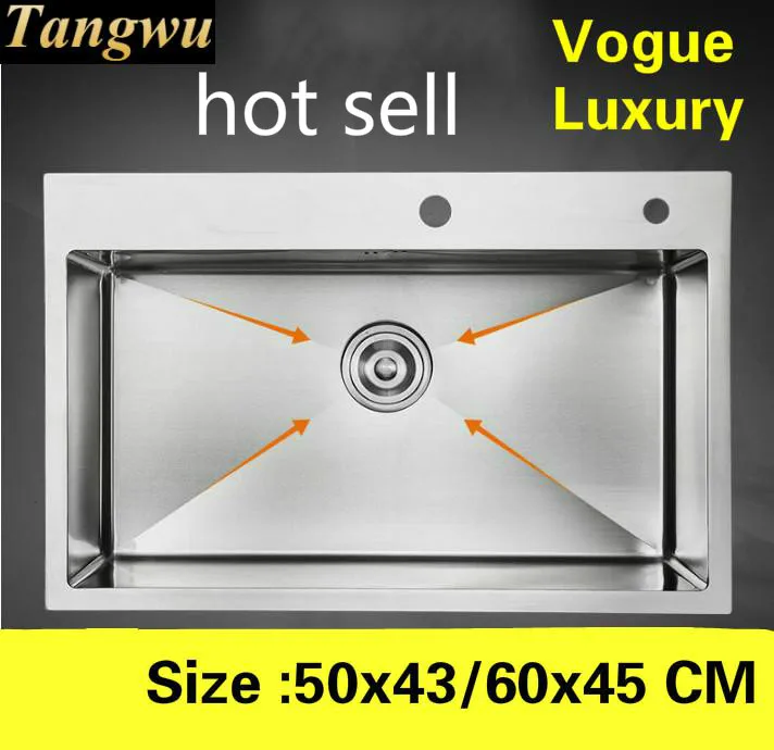 

Free shipping Home vogue kitchen manual sink single trough luxury wash vegetables 304 stainless steel 50x43/60x45 CM