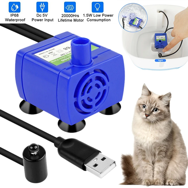 

Drinking Fountain Pump 160l/h Automatic Filtration Pet Feeder Drinking Water Drinking Bowl Fountain Water Dispenser USB Pump