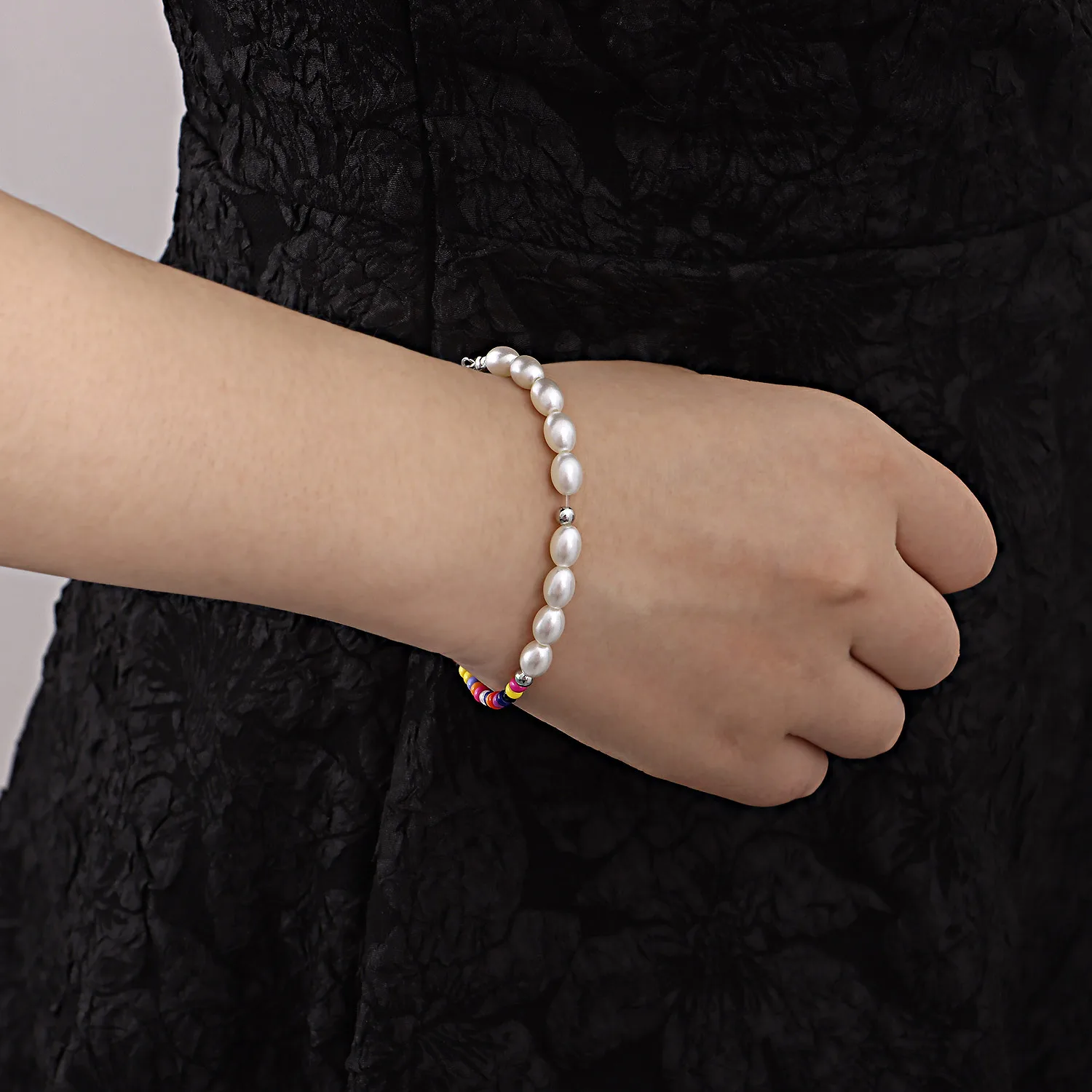 

Fashion Creative Half Colorful Rice Bead Oval Pearl Bracelet Women's Holiday Party Jewelry Gift
