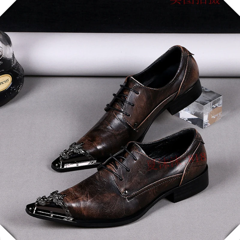 

Christia Bella размера плюс британский стиль Мужские резные металлические Туфли-оксфорды с острым носком из натуральной кожи; Мужские официальные туфли в деловом стиле