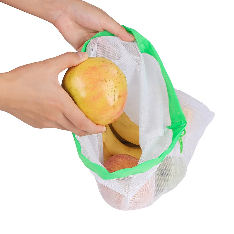 

3 PICS/PACK Mesh Drawstring Pocket Polyester Drawstring Shrink Shopping Bag Fruit and Vegetable Drawstring Mesh Bag