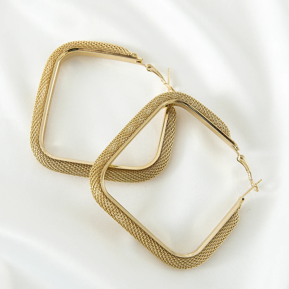 Большие квадратные серьги золотого цвета модные городские ювелирные украшения