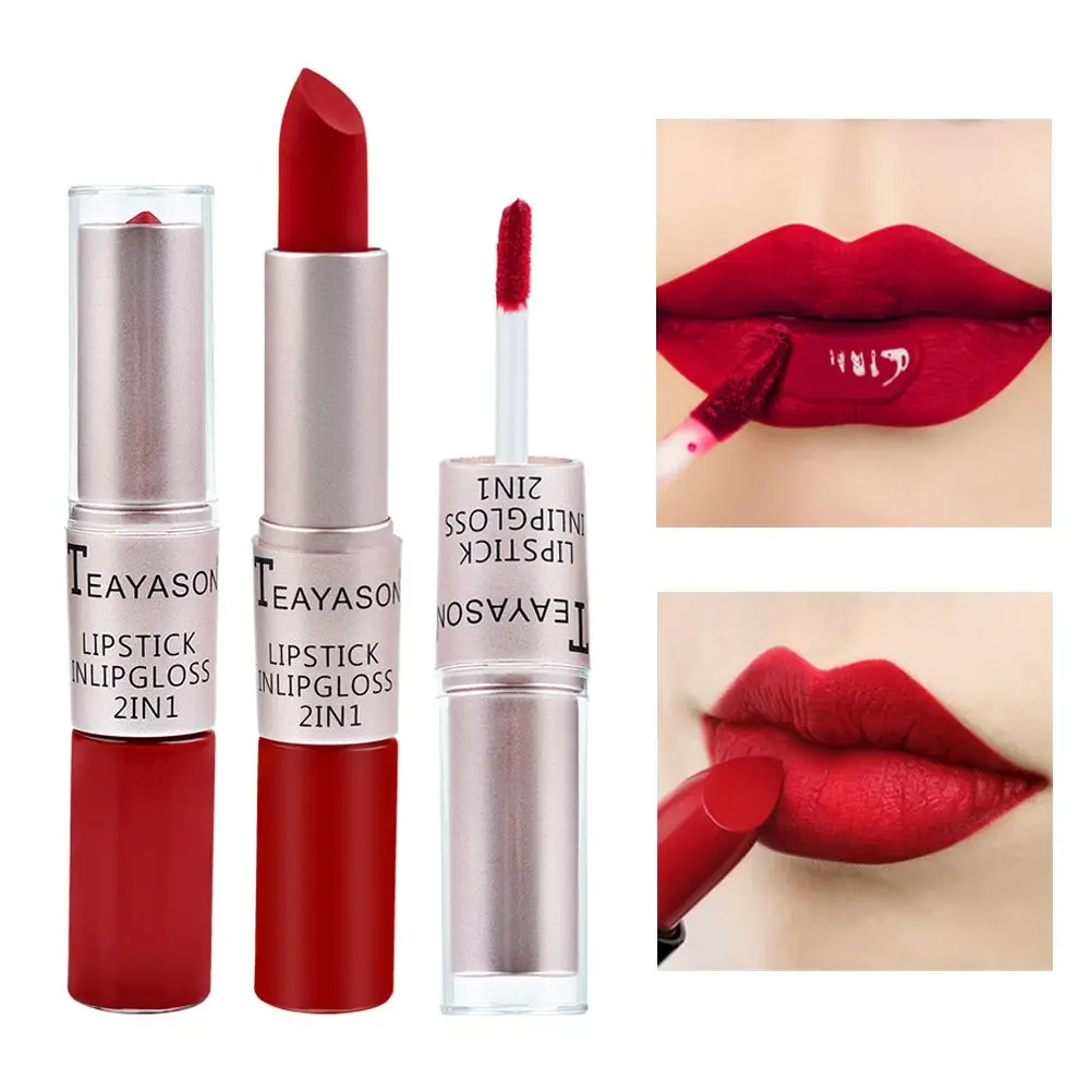 

Hot Women Beauty Lip Gloss Face Makeup Lipstick Double Head Matte Non Stick Cup