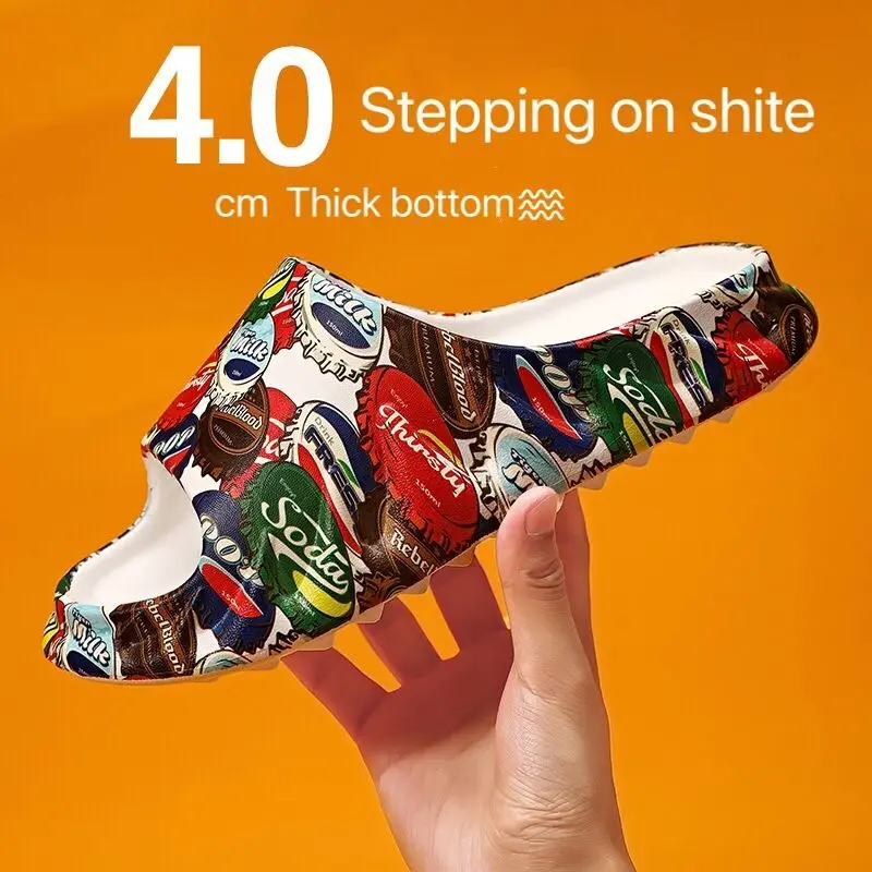 

Unisex Thick Platform Slippers Indoor Comfortable Soft Slippers Summer Beach Sandals Indoor Bathroom No-slip Mules Graffiti Shoe