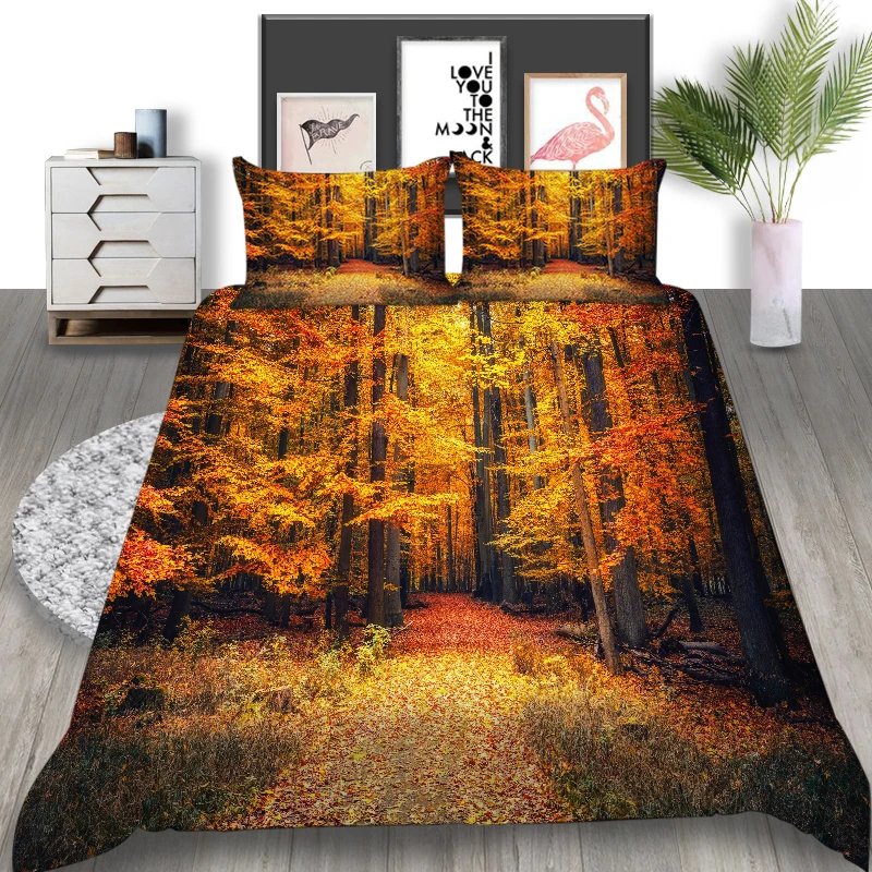 

Thumbedding Autumn Forest Bedding Set 3D Printed Romantic Duvet Cover King Queen Twin Full Single Double Unique Design Bed Set
