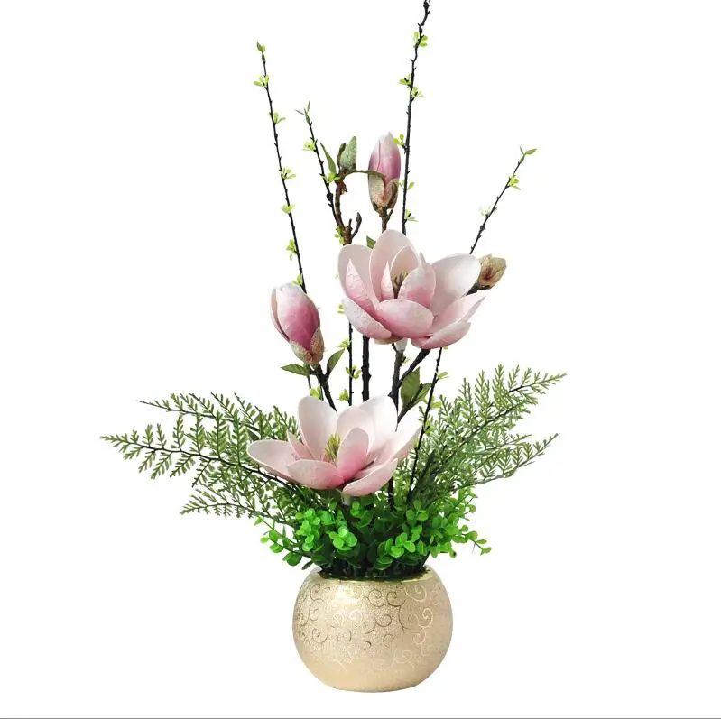 

Modern Magnolia Flower+Artificial Flower Home Furnishing Decoration Flowerpot Livingroom Desktop Flower Arrangement Ornament Art