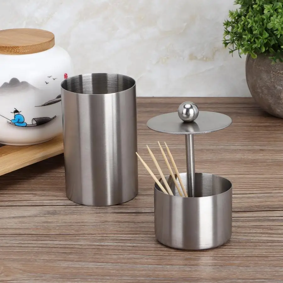 Holder Toothpick Stainless Steel Innovative Retractable Storage Box Case With Rubber Base | Дом и сад